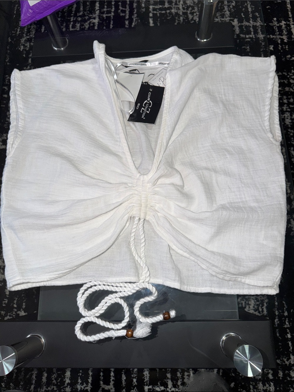 Jenni Kayne White Gauze Drawstring Crop Top